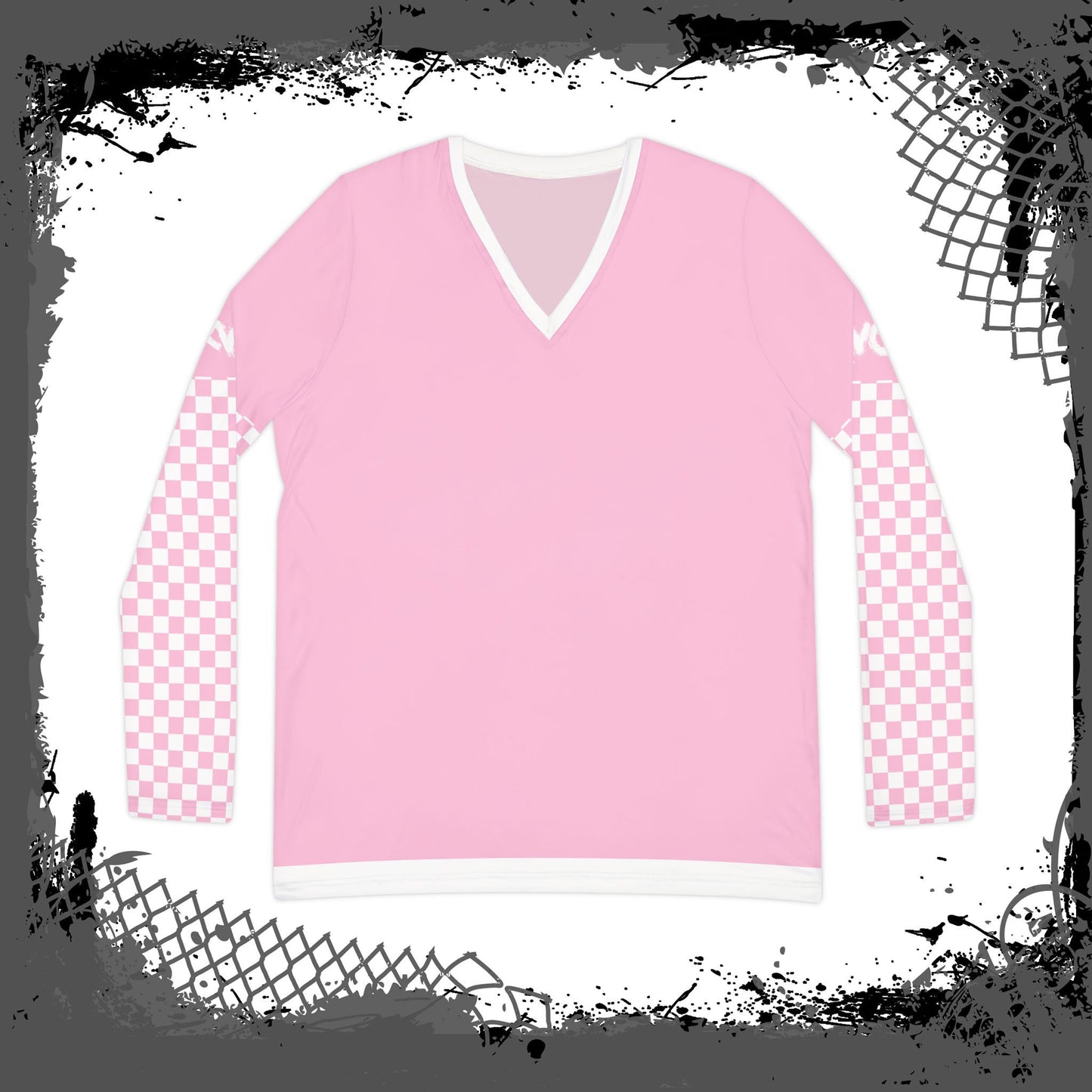 PNK/WHT Women's Long Sleeve V-neck