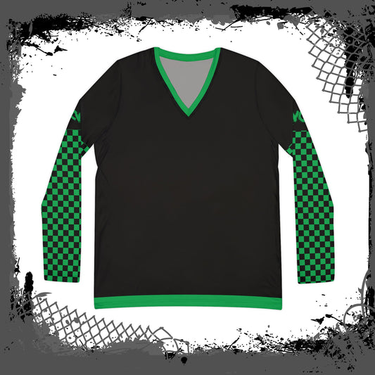 Black "Green Fiend" Women's Long Sleeve V-neck Shirt