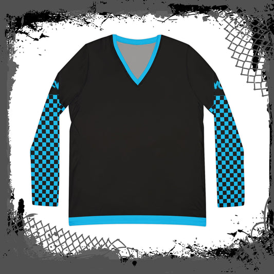 Black "Blue Flu" Women's Long Sleeve V-neck Shirt