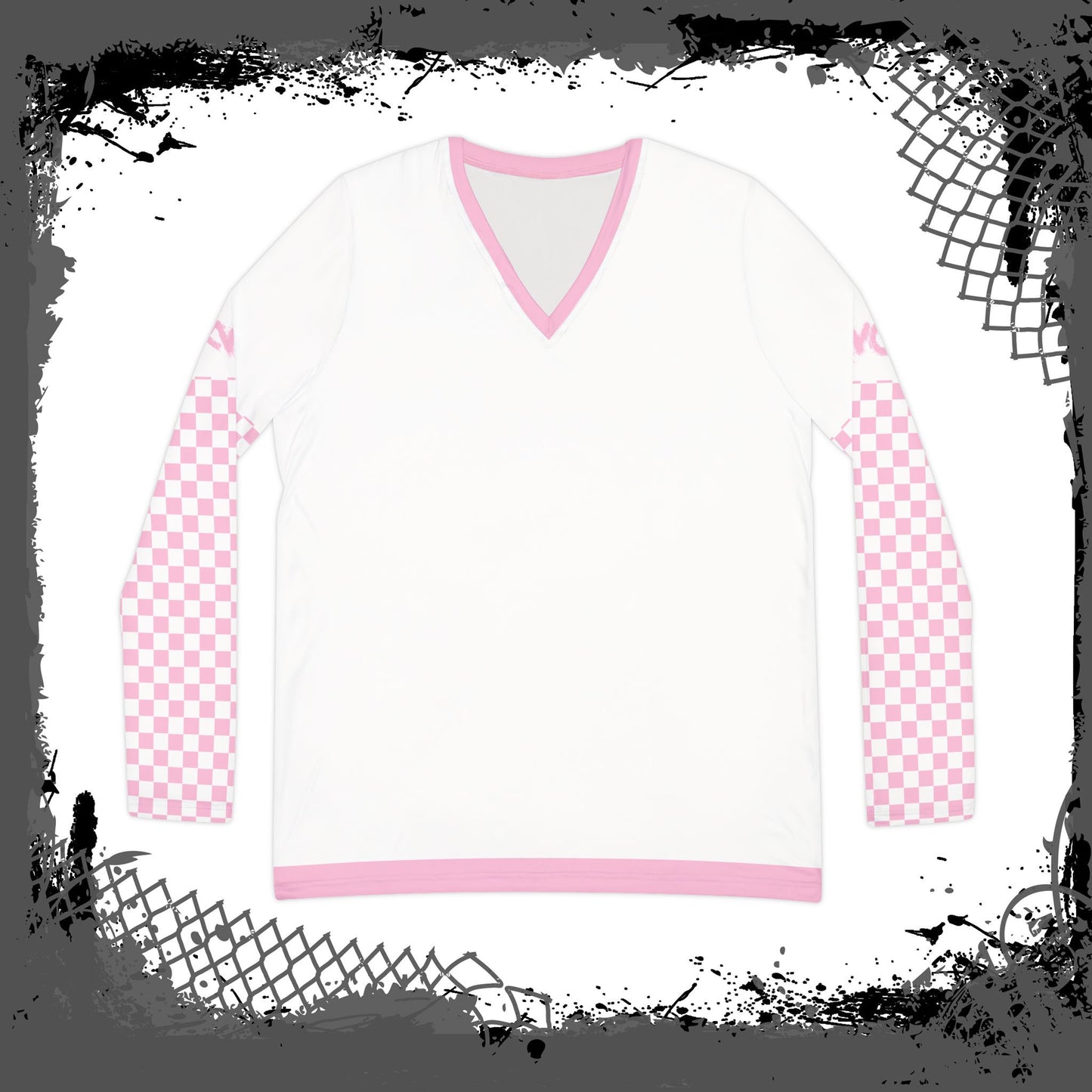 White "Pink Fink" Women's Long Sleeve V-neck Shirt