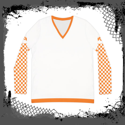 White "Orange Lozenge" Women's Long Sleeve V-neck